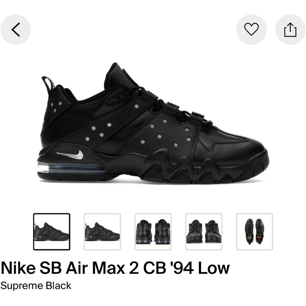 Supreme AIR MAX 2 CB Black Low-Top Sneaker with Silver Accent